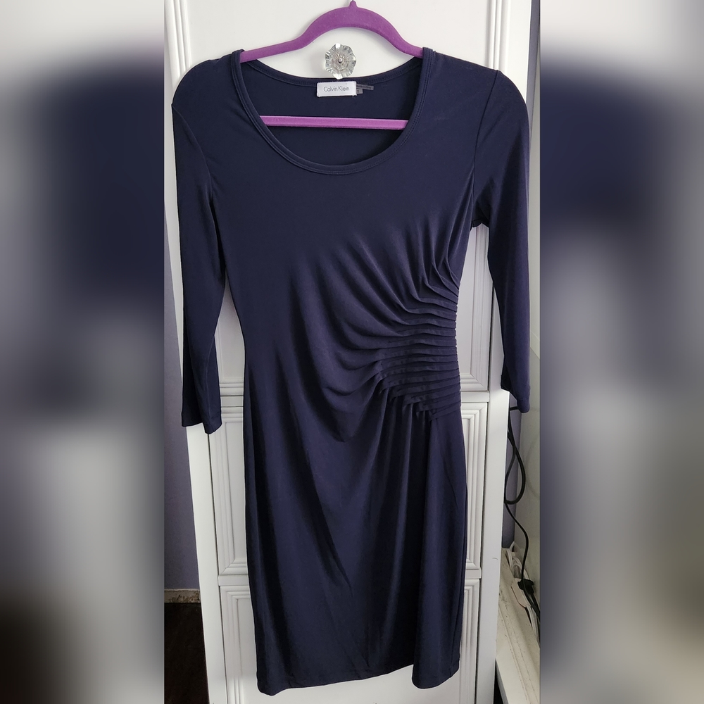 Calvin Klein Blue Ruched Dress Size 2